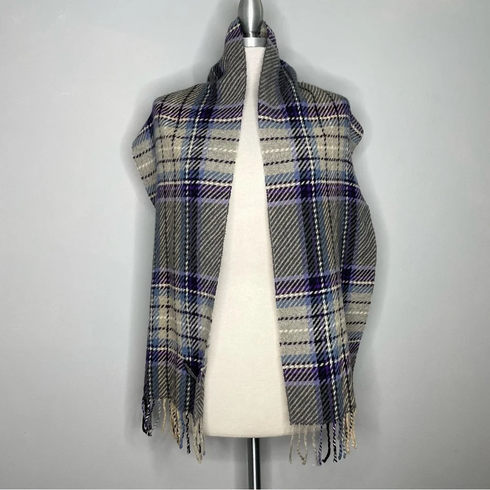 FIORI DI FIRENZE Plaid Oblong Wool Scarf